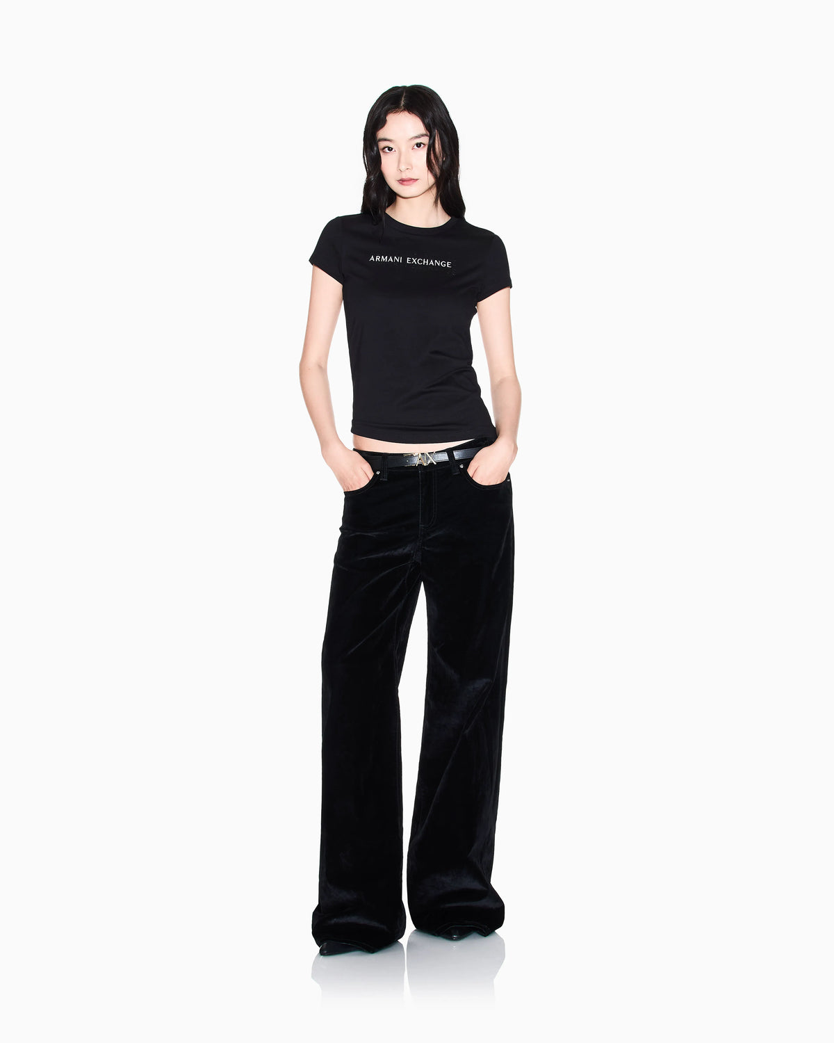 Stonewashed denim wide-leg jeans