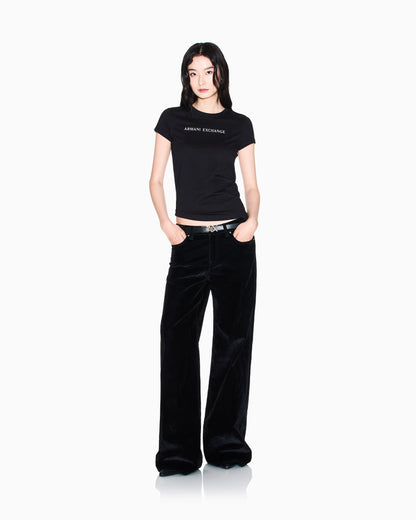 Stonewashed denim wide-leg jeans
