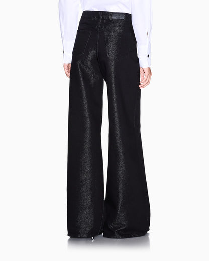 oversized fit 5 pockets denim pant with metallic yarn