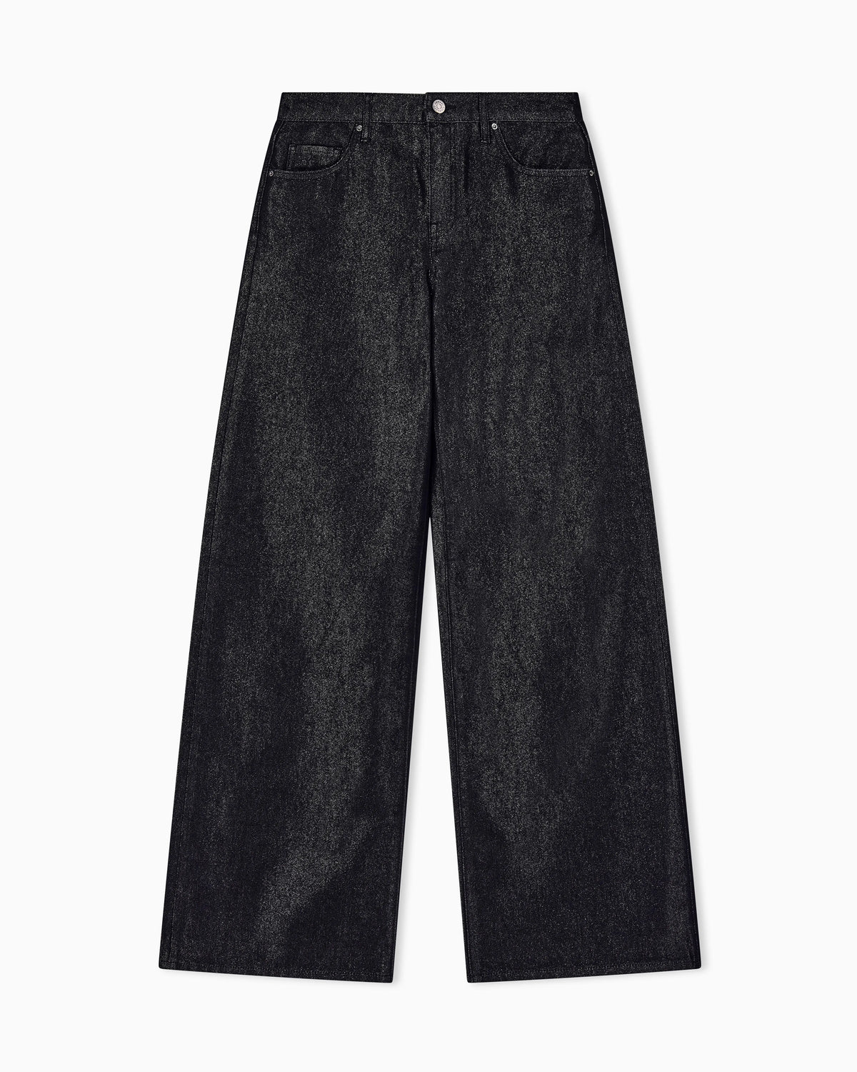 oversized fit 5 pockets denim pant with metallic yarn