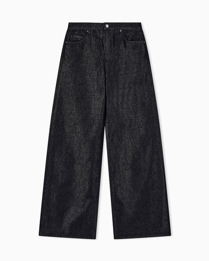 oversized fit 5 pockets denim pant with metallic yarn