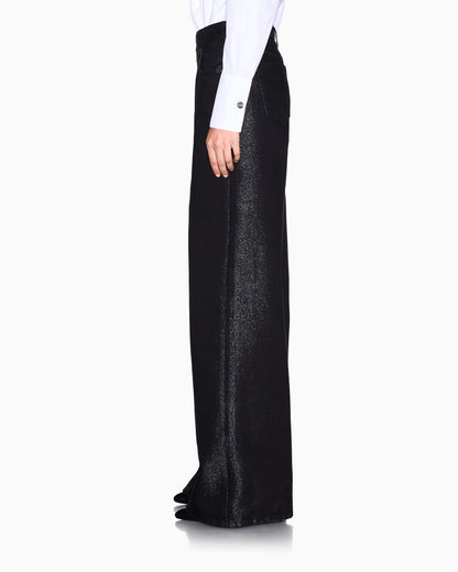 oversized fit 5 pockets denim pant with metallic yarn