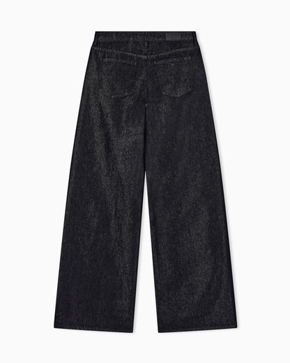 oversized fit 5 pockets denim pant with metallic yarn