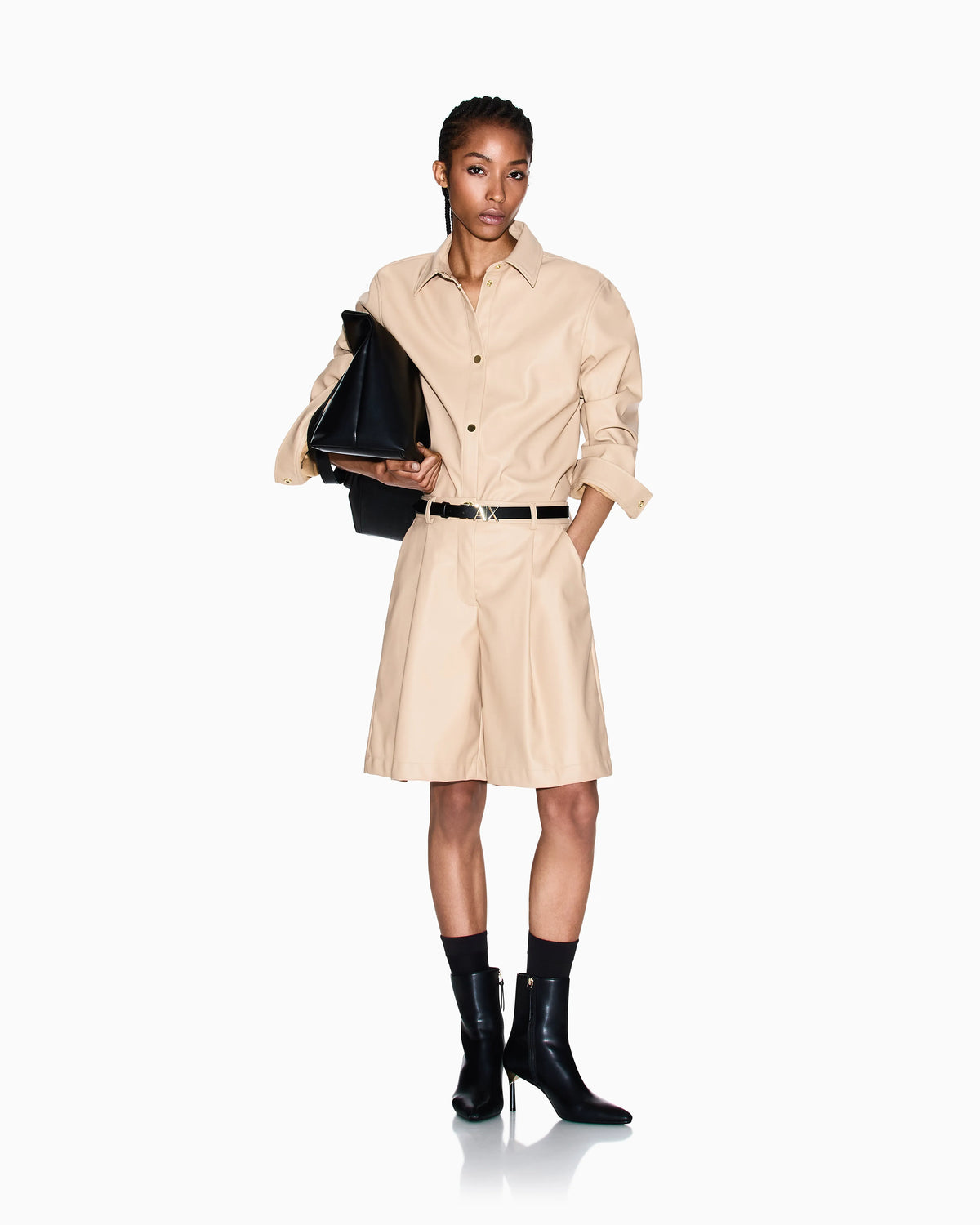 Oversized faux leather Bermuda shorts