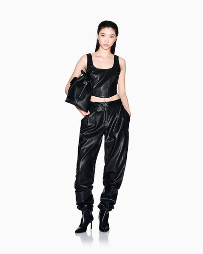 Faux leather trousers with pleats
