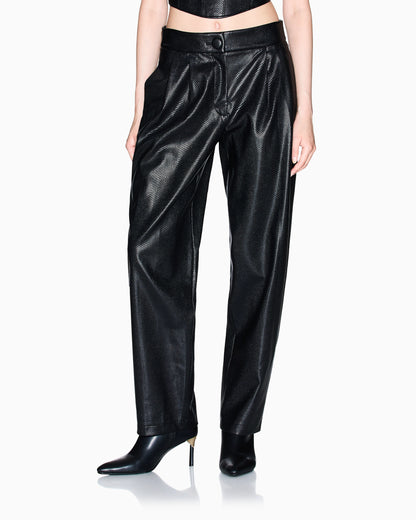 Faux leather trousers with pleats