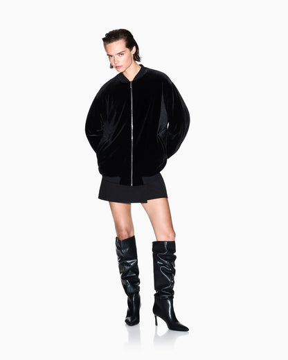 Oversized velvet bomber jacket