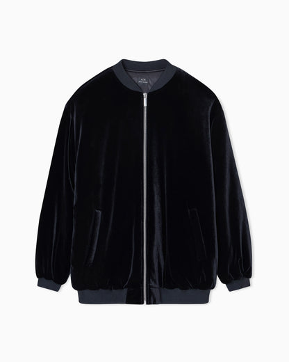 Oversized velvet bomber jacket