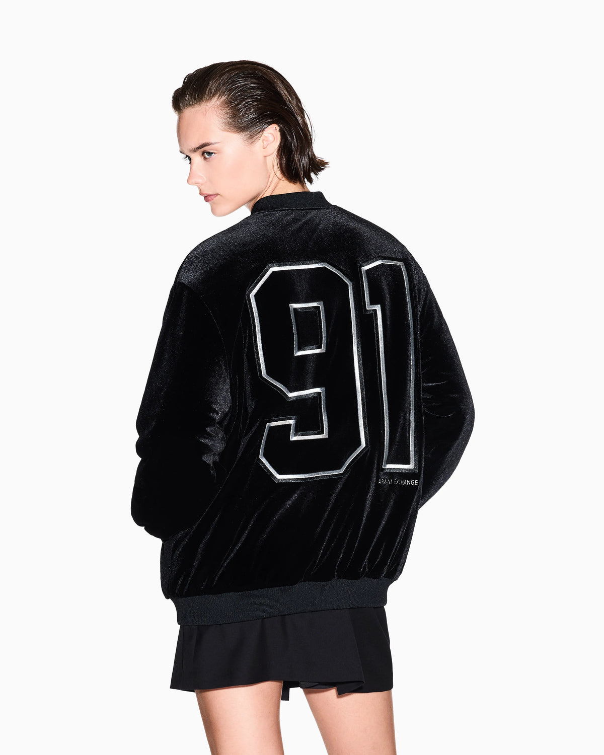 Oversized velvet bomber jacket