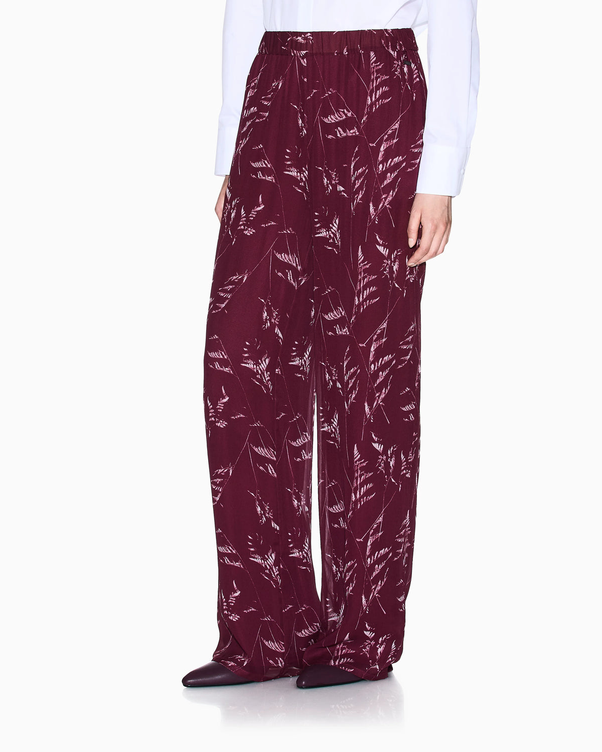 Pleated trousers in chiffon foliage