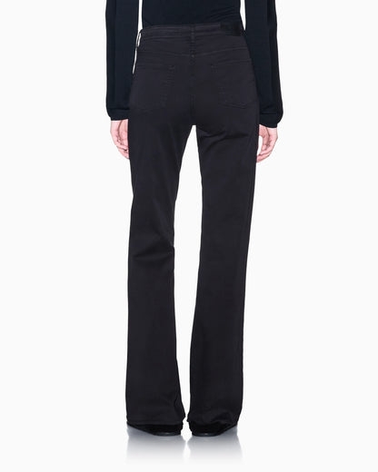 High-waisted flared jeans in stretch satin cotton