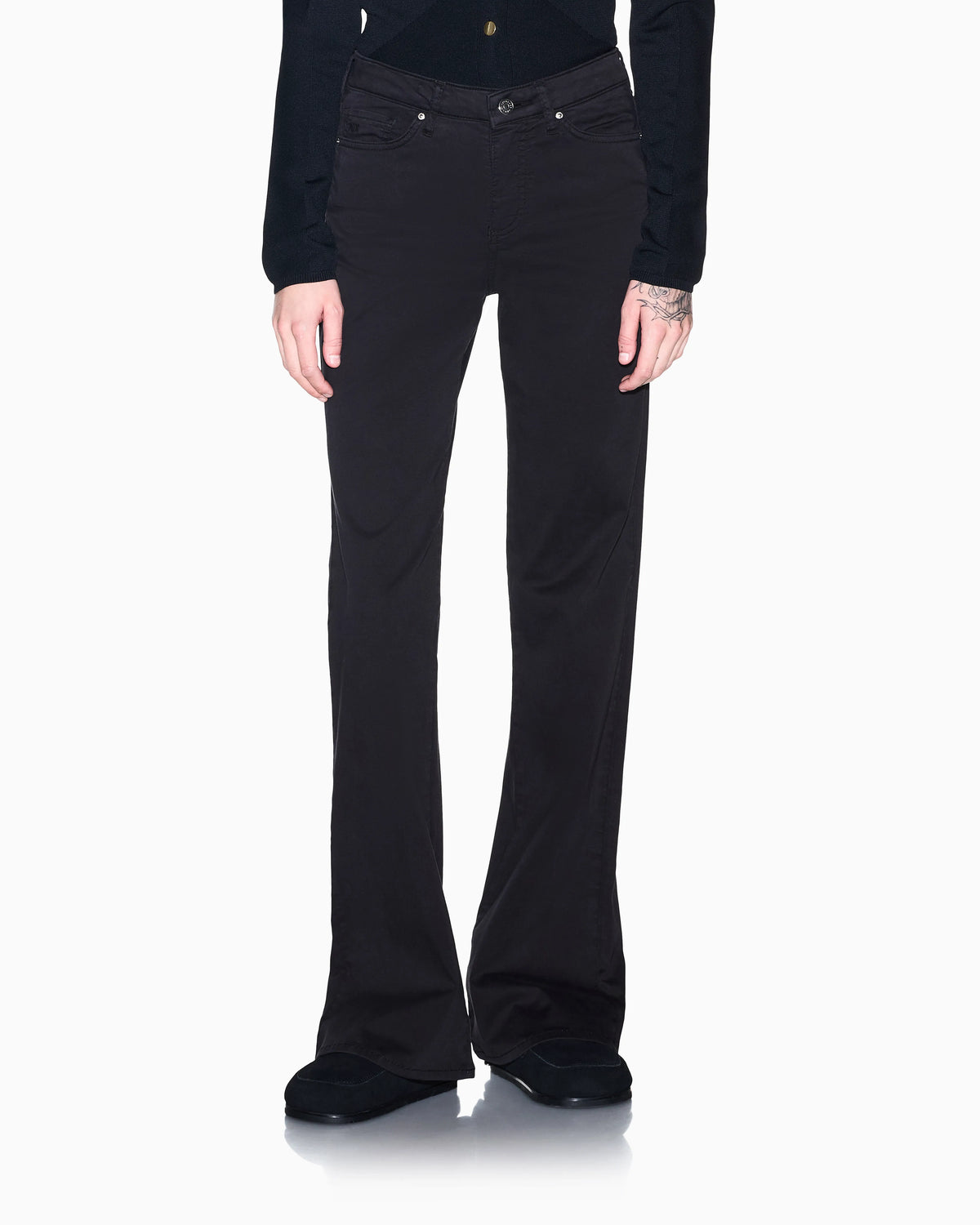 High-waisted flared jeans in stretch satin cotton
