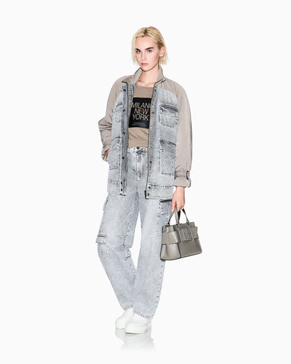 Denim jacket with contrasting inserts