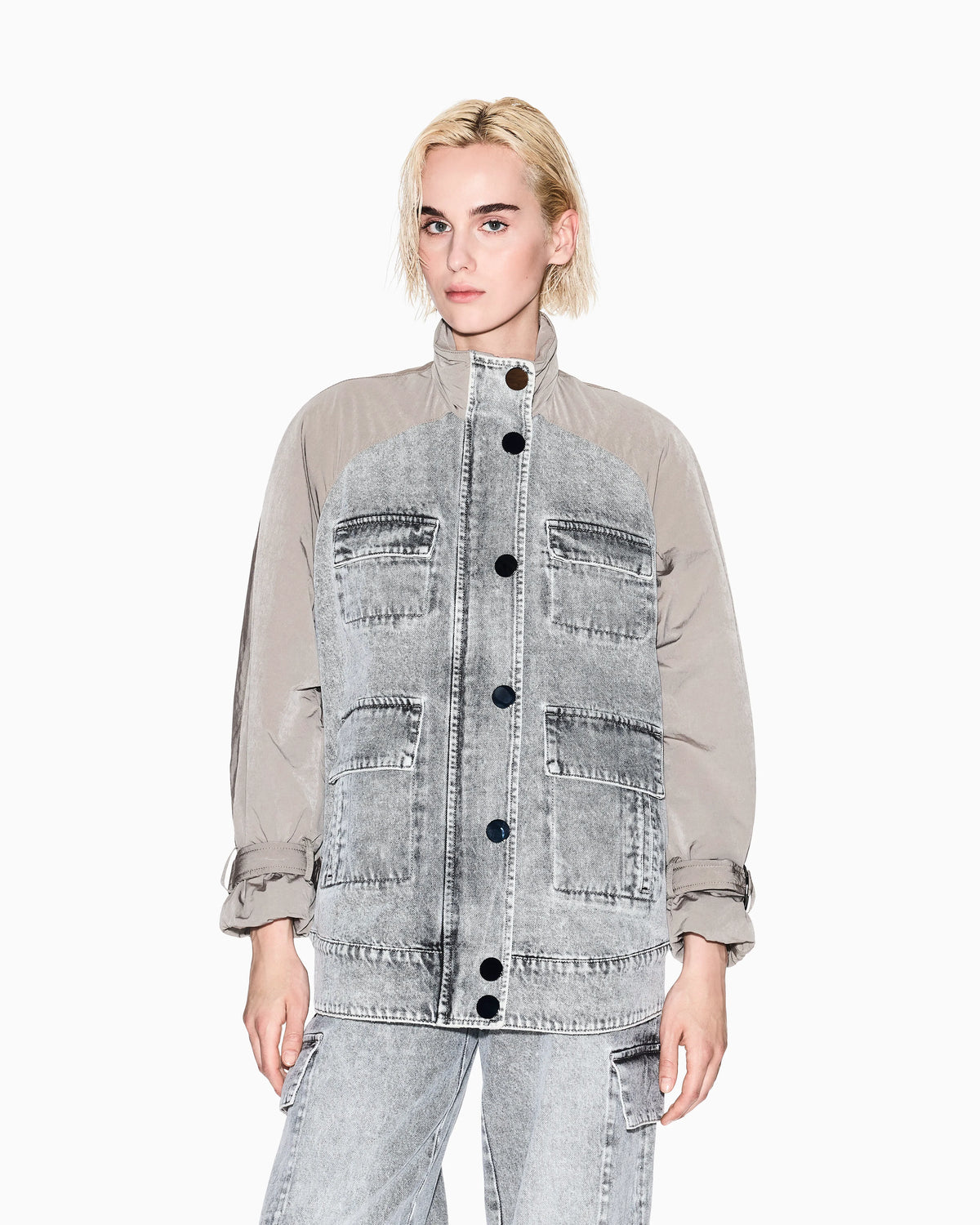 Denim jacket with contrasting inserts