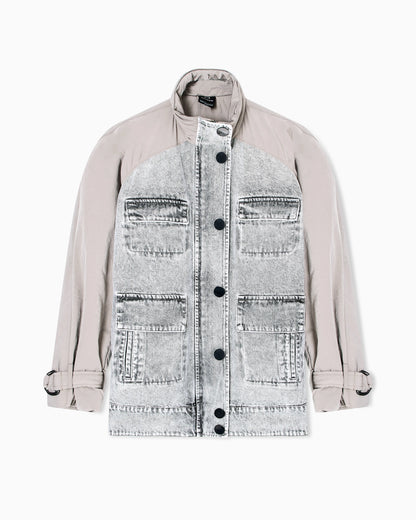 Denim jacket with contrasting inserts