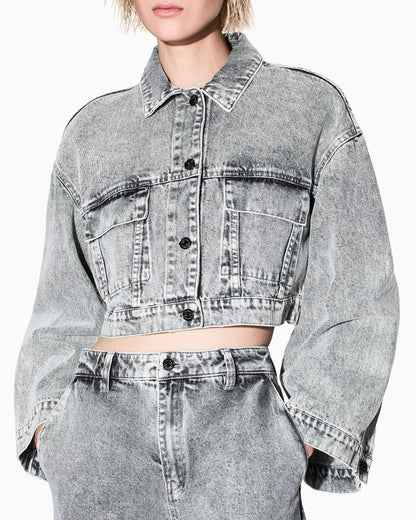 Cropped jacket in used-effect denim