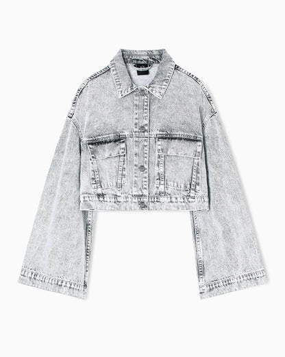Cropped jacket in used-effect denim