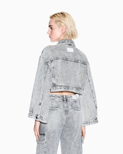 Cropped jacket in used-effect denim