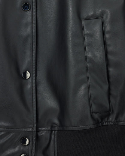 Faux leather bomber jacket with ribbed trims Essential