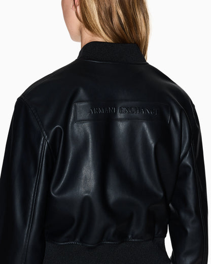 Faux leather bomber jacket with ribbed trims Essential