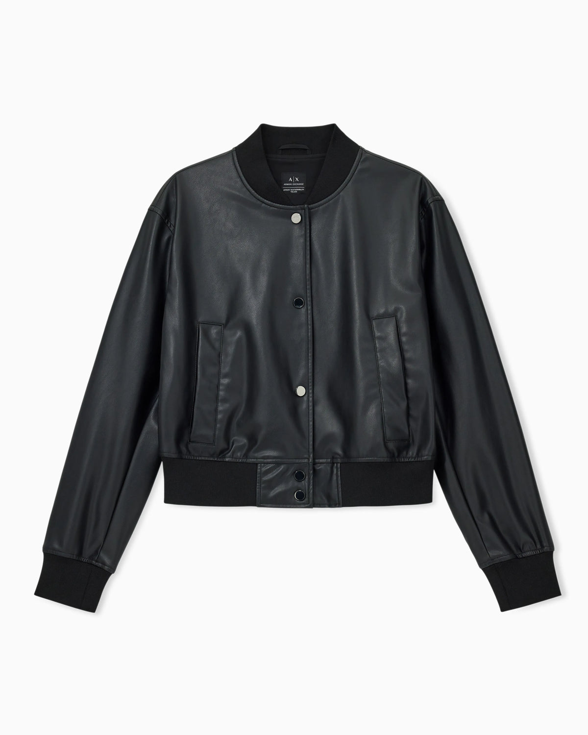 Faux leather bomber jacket with ribbed trims Essential