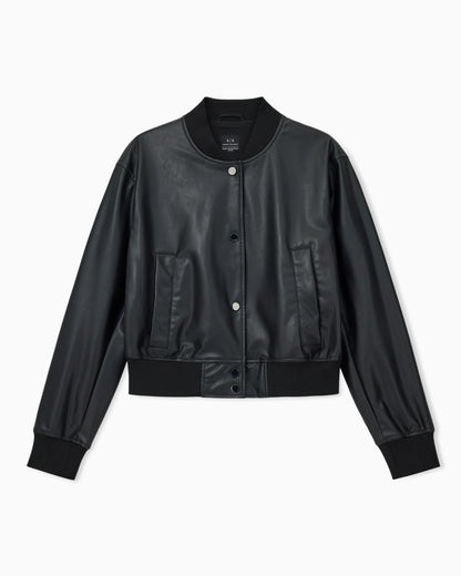 Faux leather bomber jacket with ribbed trims Essential