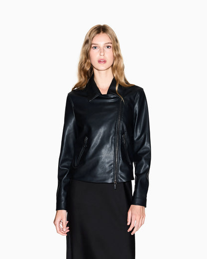 Faux leather biker jacket with an asymmetrical zip Essential