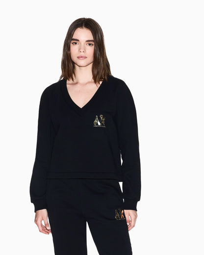 Cropped V-neck sweatshirt