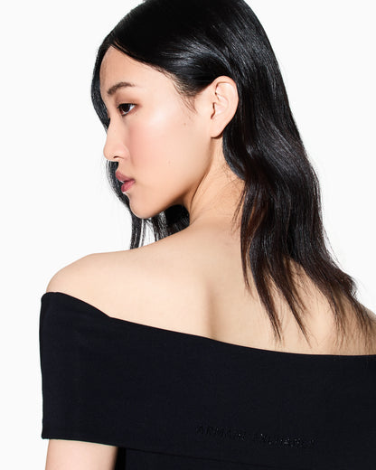 Ottoman mini dress with boat neckline