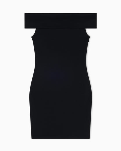 Ottoman mini dress with boat neckline