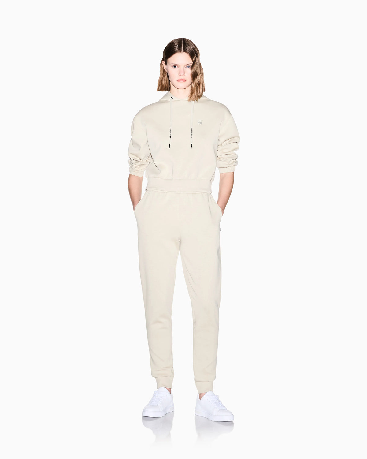 Sports trousers in bi-material stretch cotton