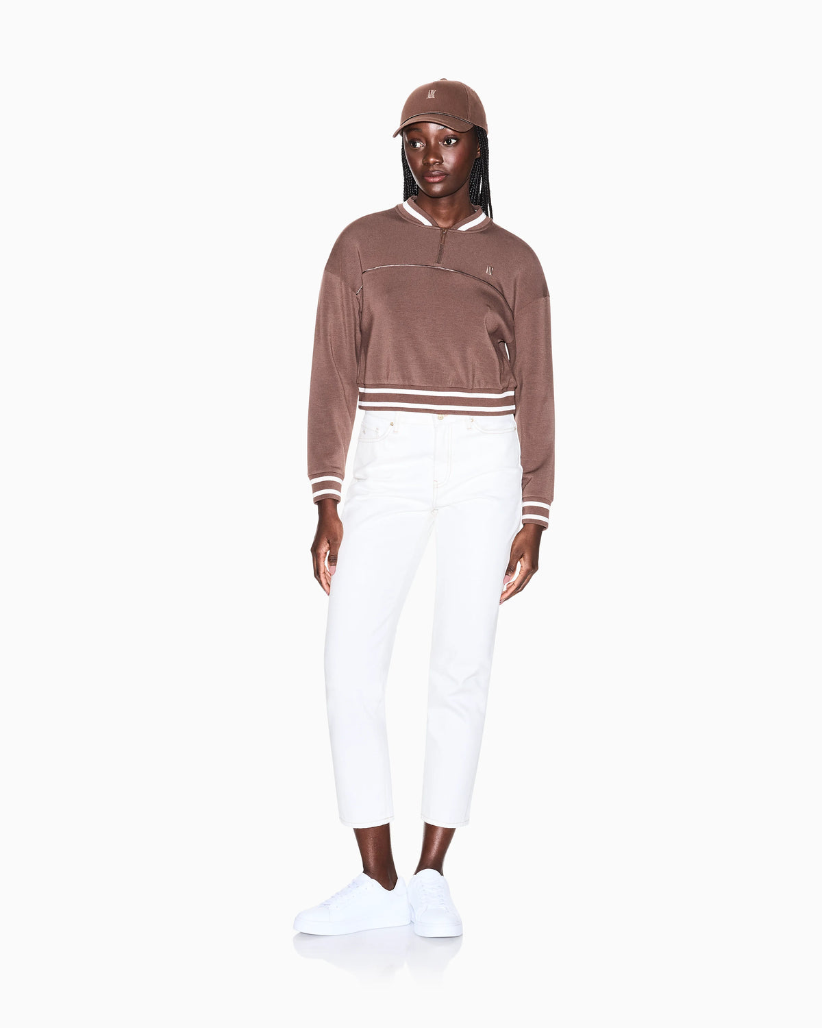 Cropped sweatshirt with zip and contrasting profiles