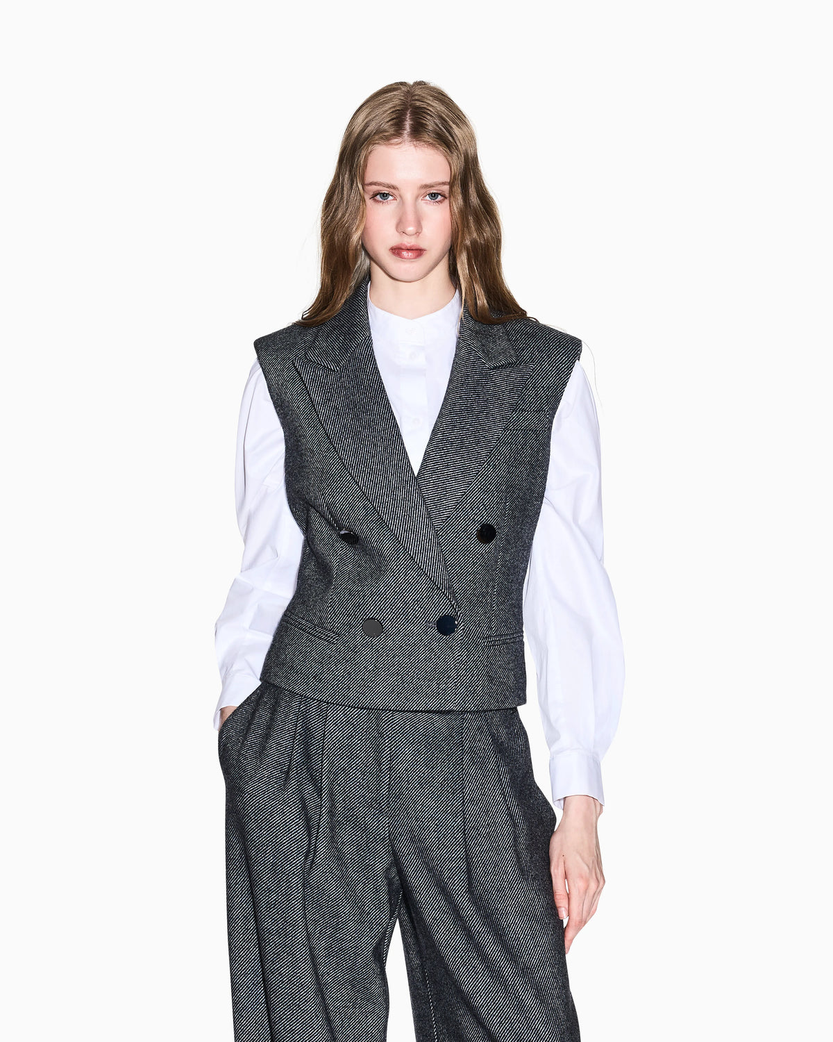 Double-breasted fabric vest