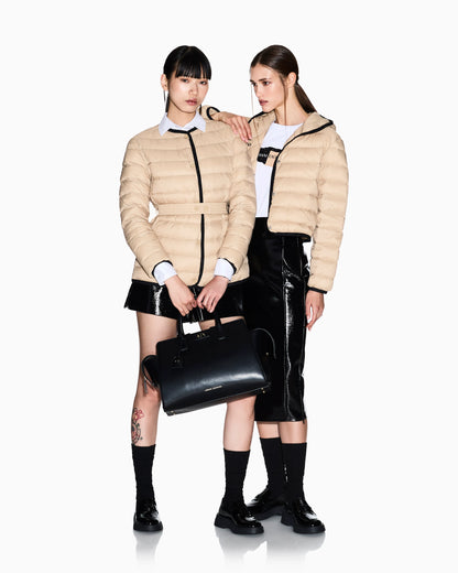 Short down jacket with quilted hood