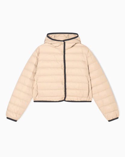 Short down jacket with quilted hood
