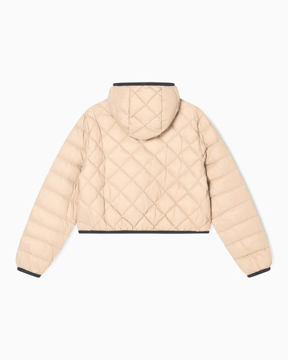 Short down jacket with quilted hood