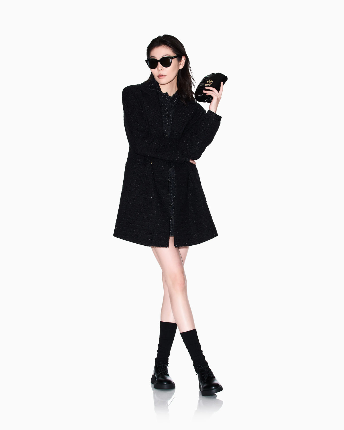Oversized Wool and Cotton Blend Tweed Coat