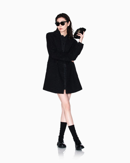 Oversized Wool and Cotton Blend Tweed Coat