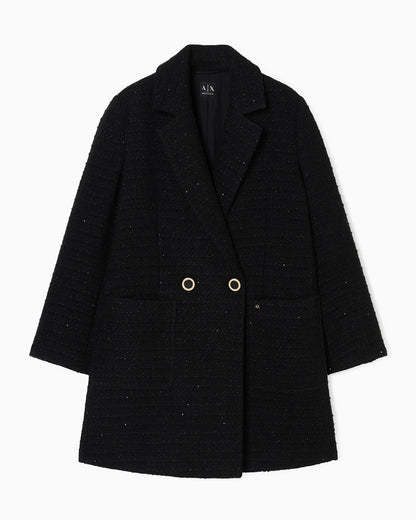 Oversized Wool and Cotton Blend Tweed Coat