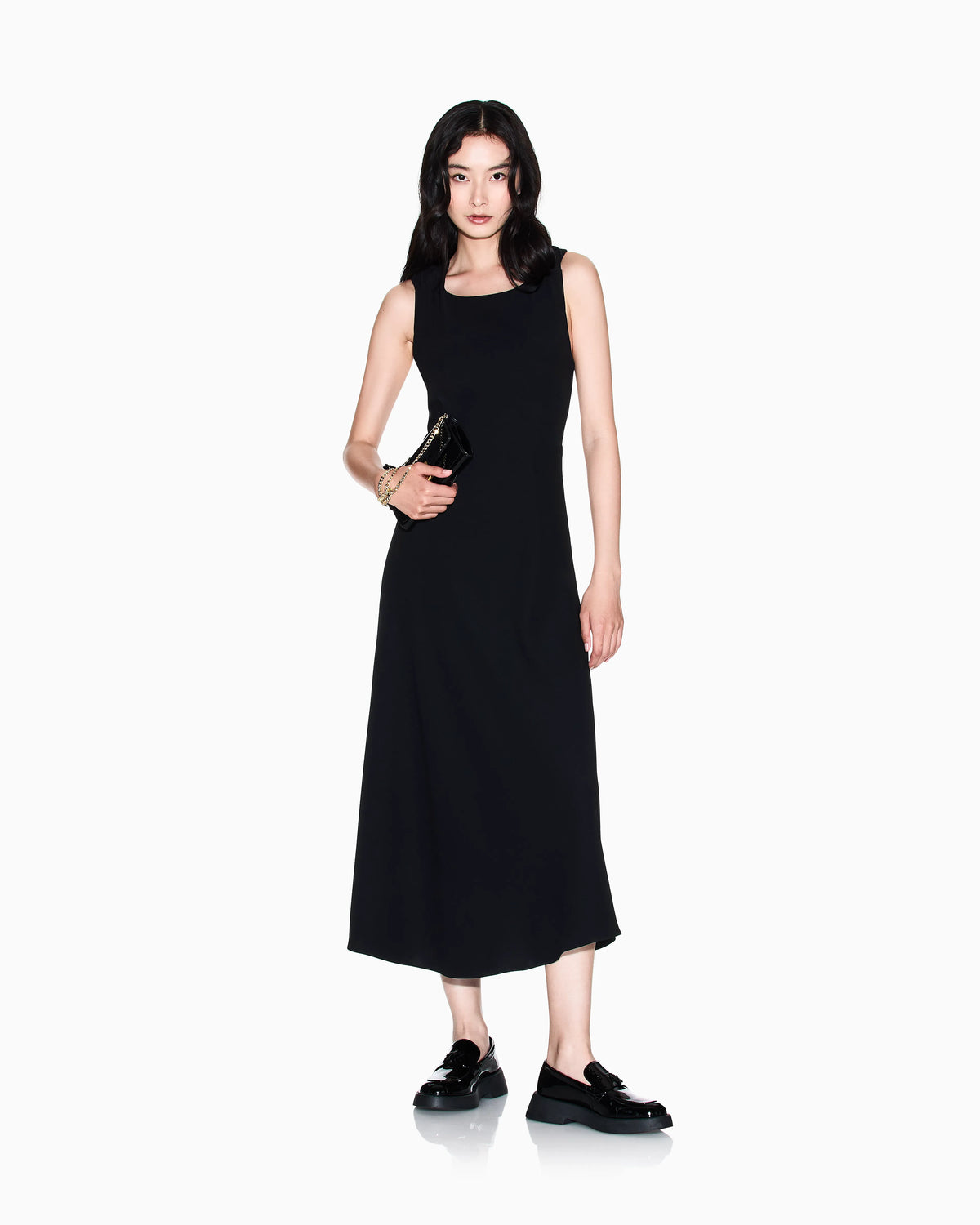 Twill Midi Dress with Gold Back Detail