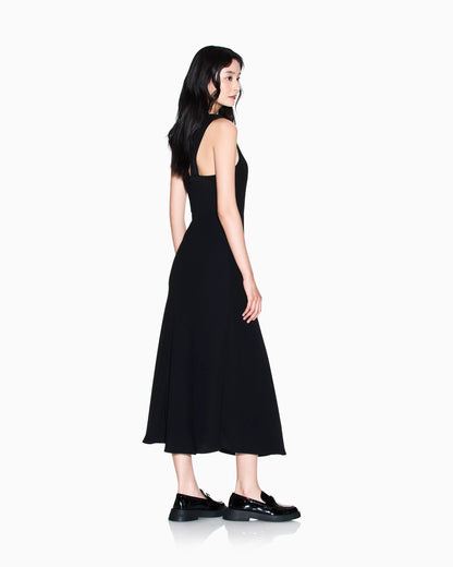 Twill Midi Dress with Gold Back Detail