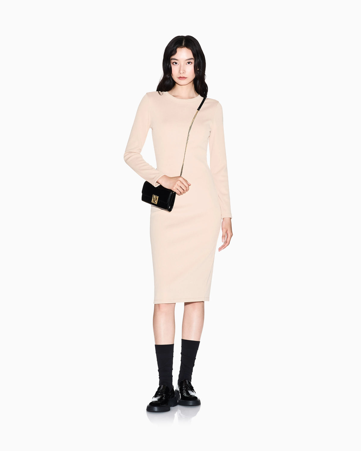 Fitted Midi Dress in Ribbed Jersey with Logo