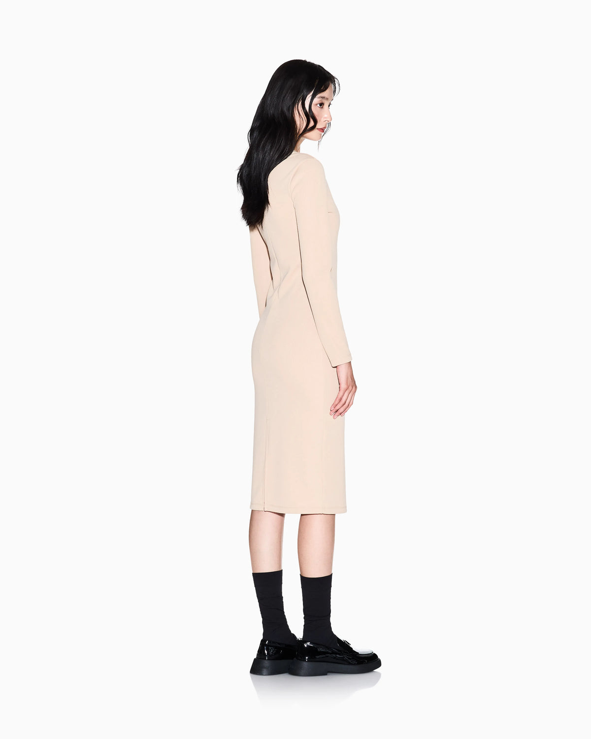 Fitted Midi Dress in Ribbed Jersey with Logo