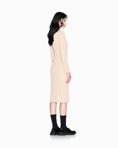 Fitted Midi Dress in Ribbed Jersey with Logo