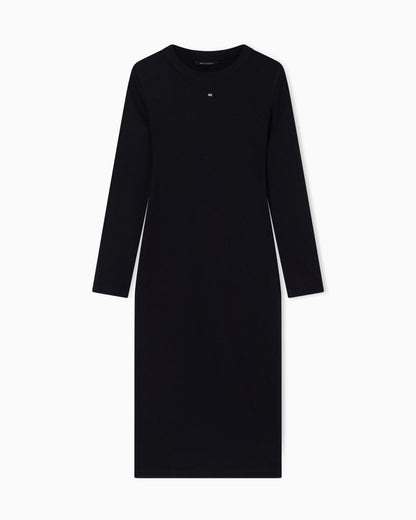 Fitted Midi Dress in Ribbed Jersey with Logo