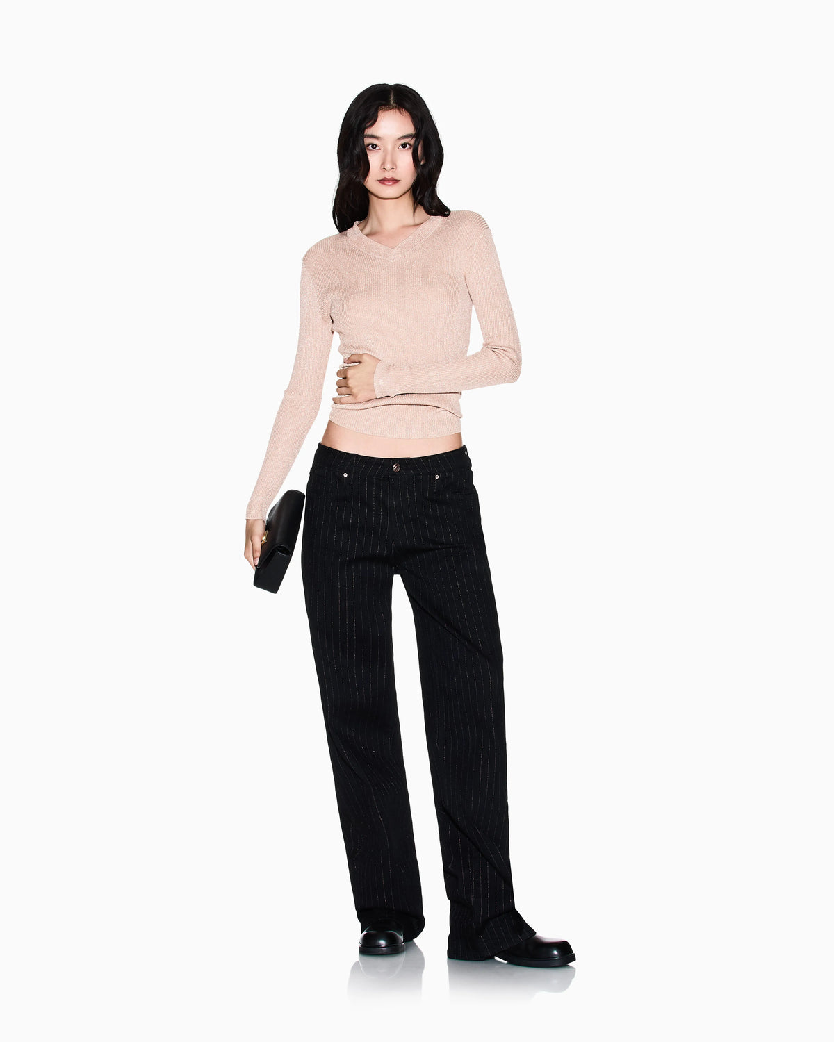 Lurex yarn sweater with V-neck