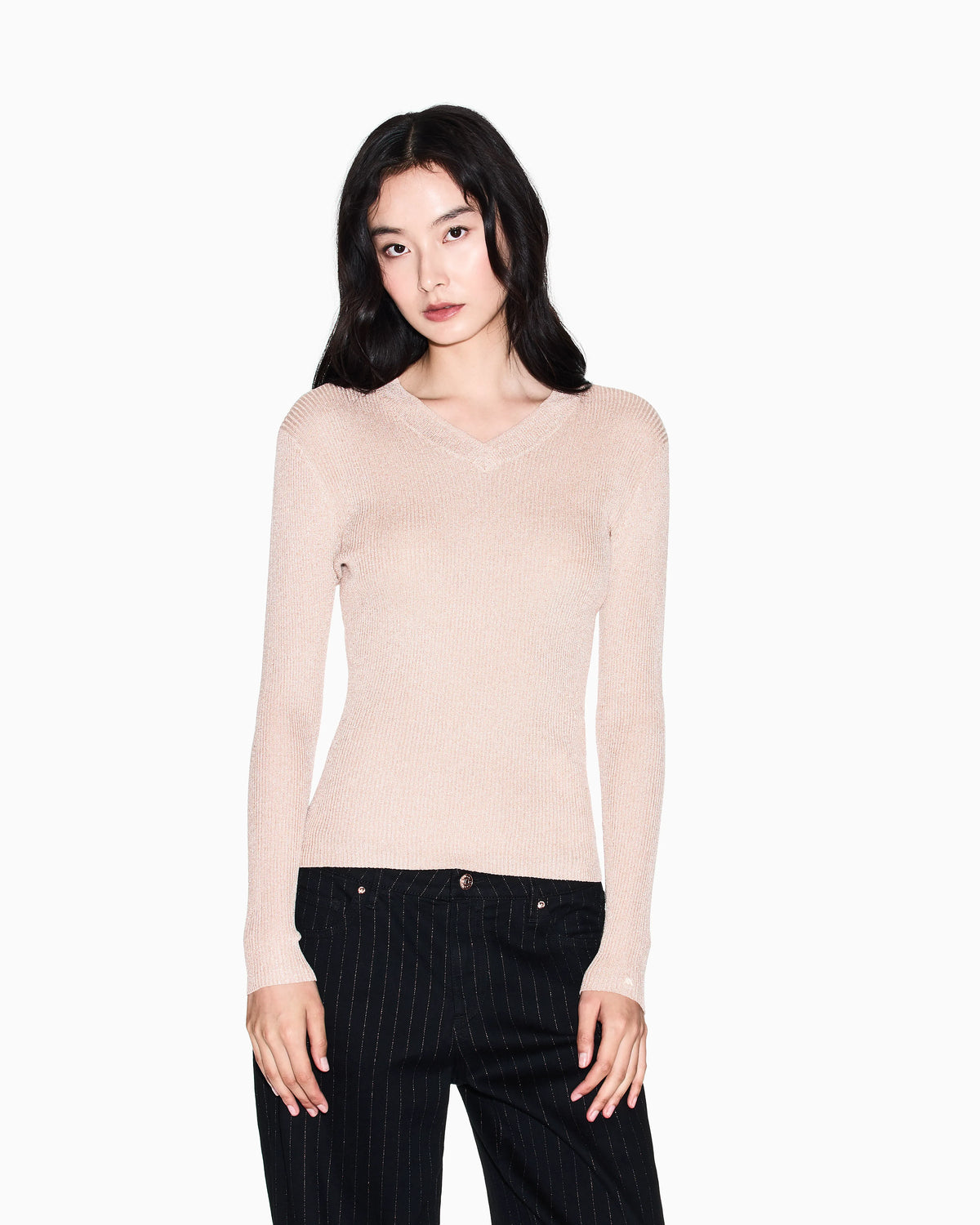 Lurex yarn sweater with V-neck