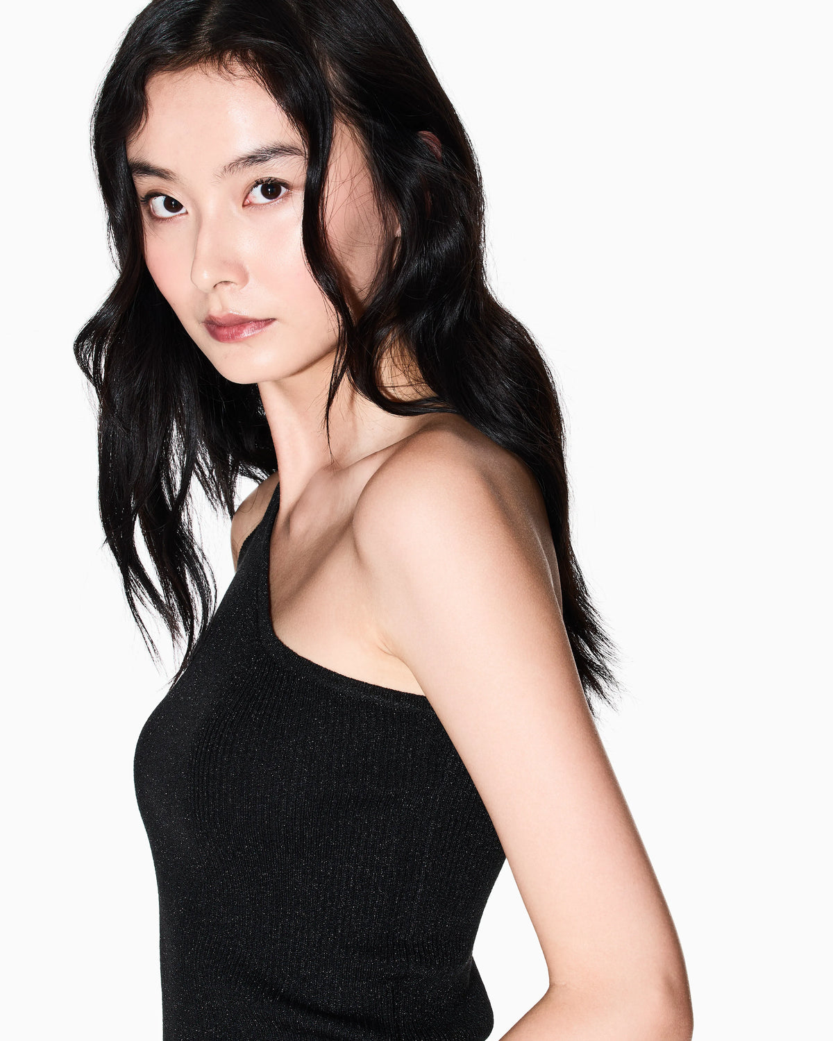 One-shoulder top in lurex yarn