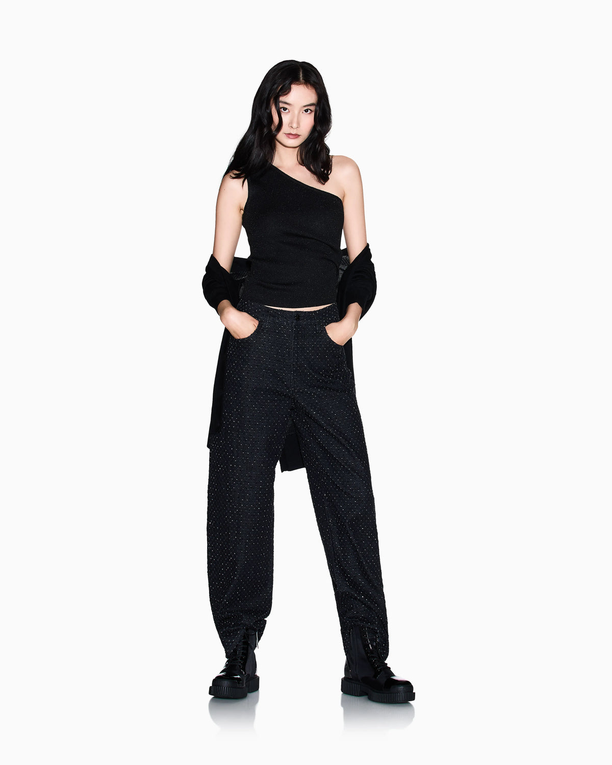 One-shoulder top in lurex yarn