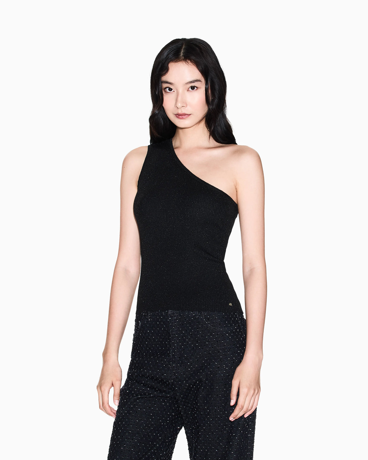 One-shoulder top in lurex yarn
